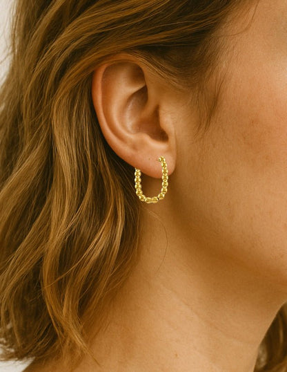 Boucles d’oreilles Mini Créoles Perlées en Acier Doré - Alberto Bijoux