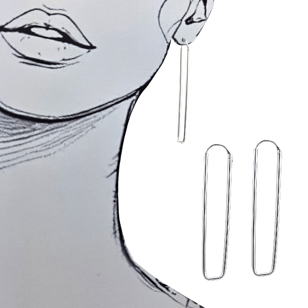 Boucles d’oreilles longues rectangulaires en argent 925 - Alberto Bijoux