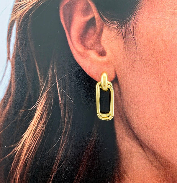 Boucle d’oreille dorée à maillons rectangulaires en acier inoxydable – modèle Chaîne Chic Alberto bijoux