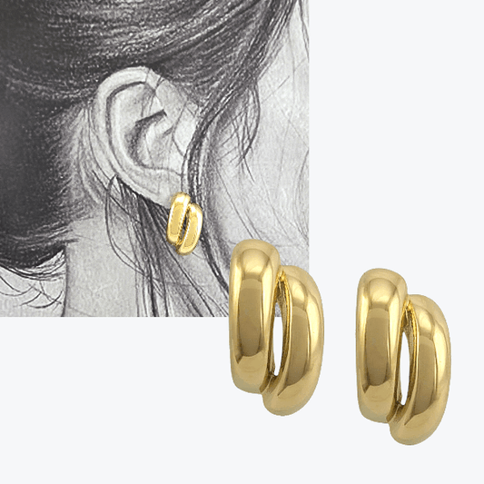 Nova Bold – Boucles Doubles Dorées Sculptées - Alberto Bijoux