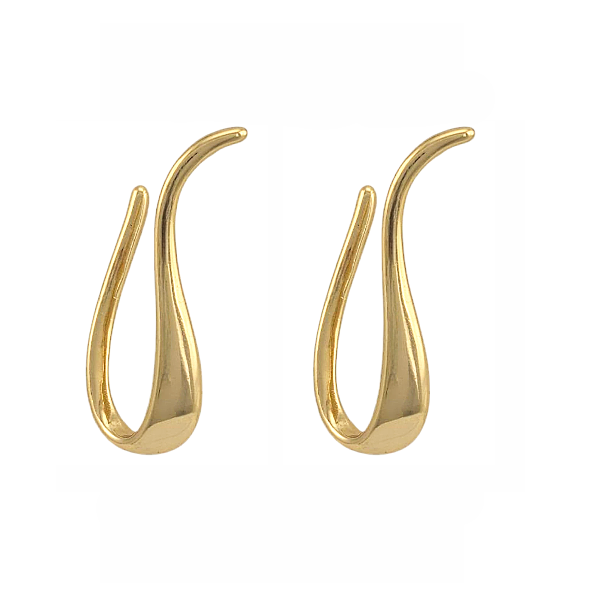 Boucles d’oreilles longues dorées au design ondulé, vue de face, fond blanc