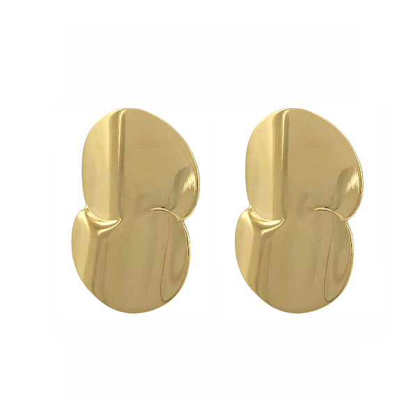 Boucle d’oreille dorée à deux disques plats effet miroir – modèle Disco Solaire en acier inoxydable