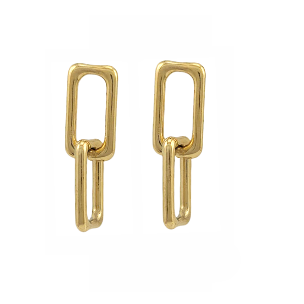 Boucle d’oreille dorée en acier avec deux maillons décalés – modèle Twist’n’Link
