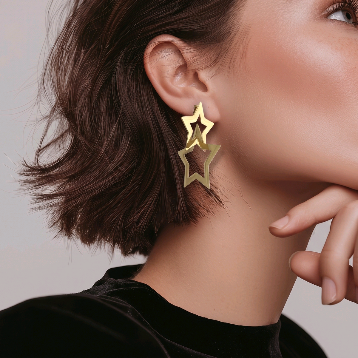 Boucles Double Étoile Dorées en acier inoxydable  - Alberto Bijoux