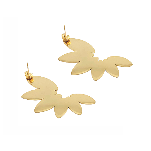 Boucles d’oreilles dorées en forme de feuilles stylisées en acier inoxydable