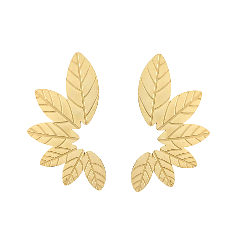 Boucles d’oreilles dorées en forme de feuilles stylisées en acier inoxydable
