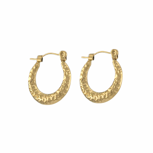 Boucles d’oreilles martelées en forme de lune – acier doré, diamètre intérieur 14 mm