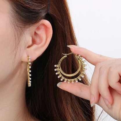 Boucles "Noor" – Créoles Dorées aux Pierres Noires - Alberto Bijoux