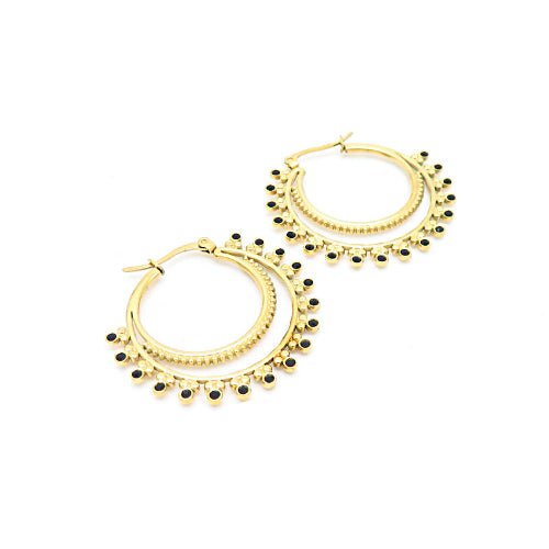 Boucles "Noor" – Créoles Dorées aux Pierres Noires - Alberto Bijoux