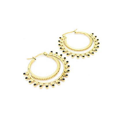 Boucles "Noor" – Créoles Dorées aux Pierres Noires - Alberto Bijoux