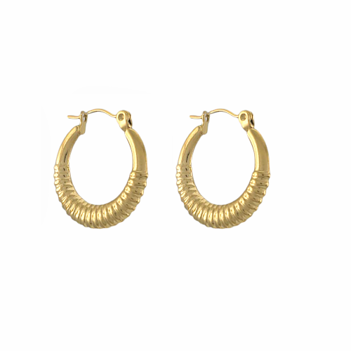 Boucles demi-lune en acier doré, nervurées, diamètre intérieur 14 mm