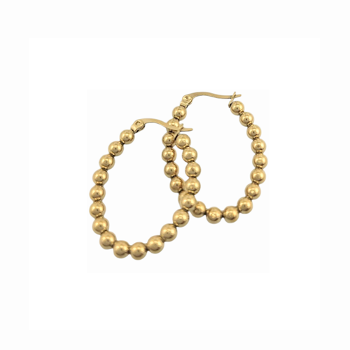 boucles d’oreilles, acier inoxydable, doré, sphères, longues, hypoallergénique, 35 mm, 20 mm, perles, en ligne seulement