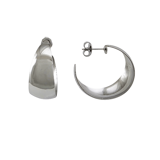 Boucles d’oreilles argentées en acier inoxydable – Courbes audacieuses modernes - Alberto Bijoux