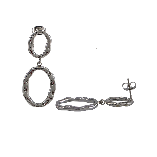 Boucles d’oreilles argentées pendantes double anneau texturé – Alberto Bijoux Montréal