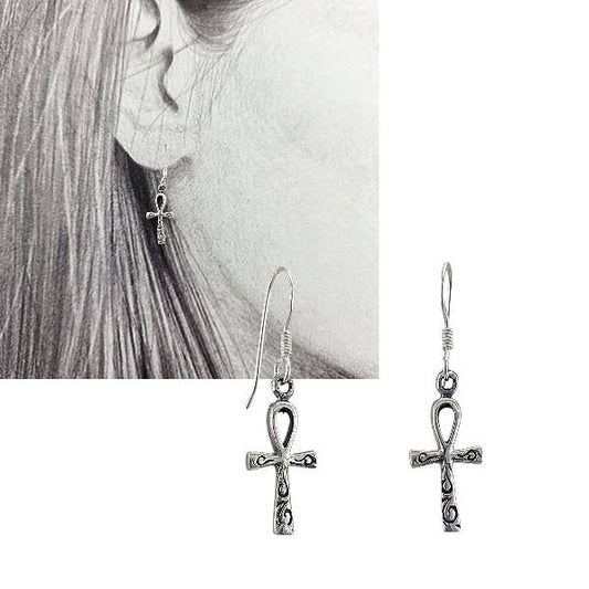 Boucles d’Oreilles Ankh Égyptien en Argent 925 – Croix de Vie - Alberto Bijoux