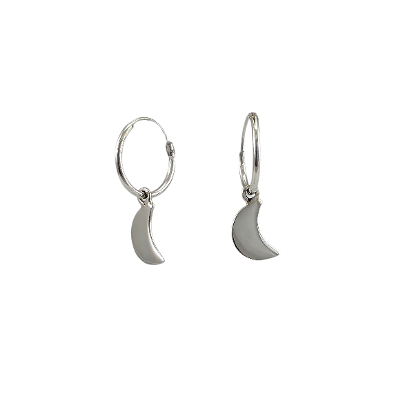 Boucles d’oreilles en argent sterling 925 avec pendentif lune sur créoles 10mm – Alberto Bijoux