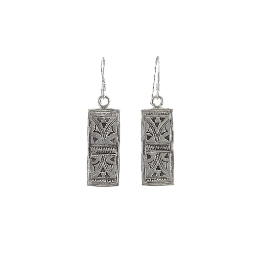 Boucles d’Oreilles Rectangulaires Gravées en Argent 925 – Style Tribal - Alberto Bijoux