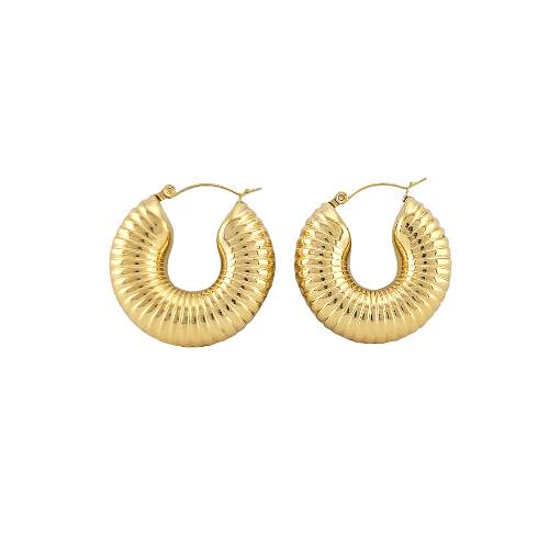 Boucles d'oreilles Soleil créoles dorées striées bombées 30mm en acier inoxydable hypoallergénique