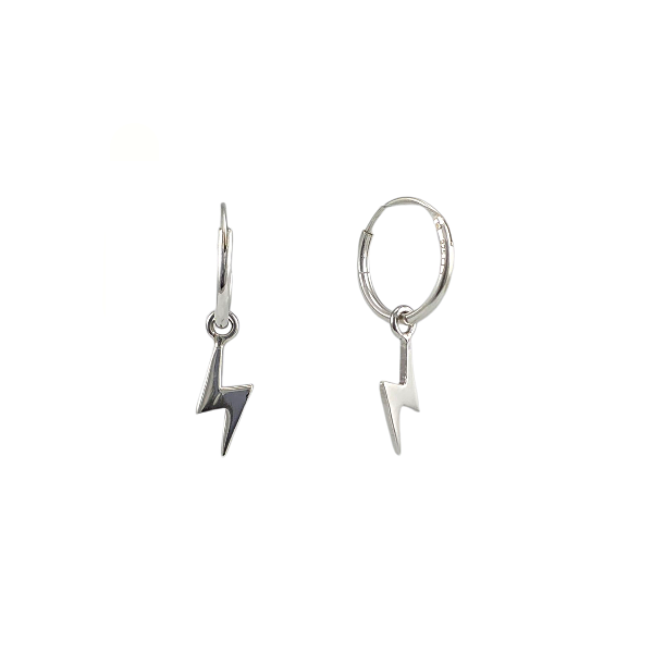 Boucles d’oreilles en argent sterling 925 avec pendentif éclair sur créole 8mm – Alberto Bijoux