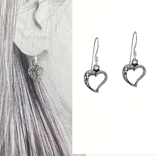 Boucles d’oreilles en argent sterling 925 en forme de cœur ajouré avec motif floral – Alberto Bijoux Montréal.