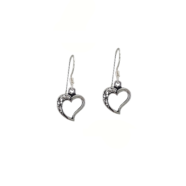 Boucles d’oreilles en argent sterling 925 en forme de cœur ajouré avec motif floral – Alberto Bijoux Montréal.