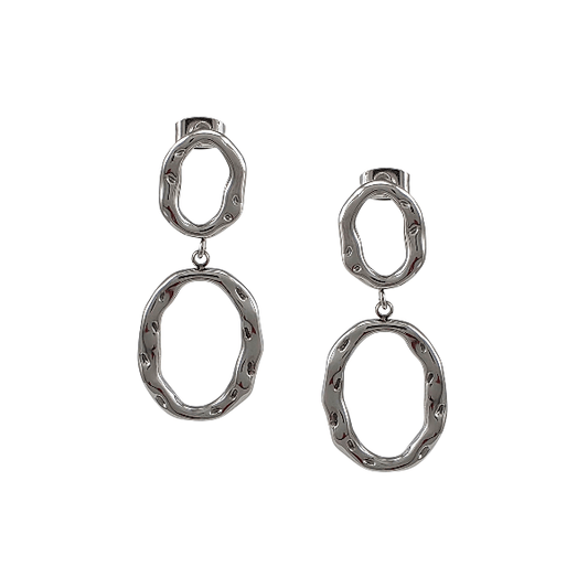 Boucles d’oreilles argentées en acier inoxydable – Double anneau texturé moderne - Alberto Bijoux