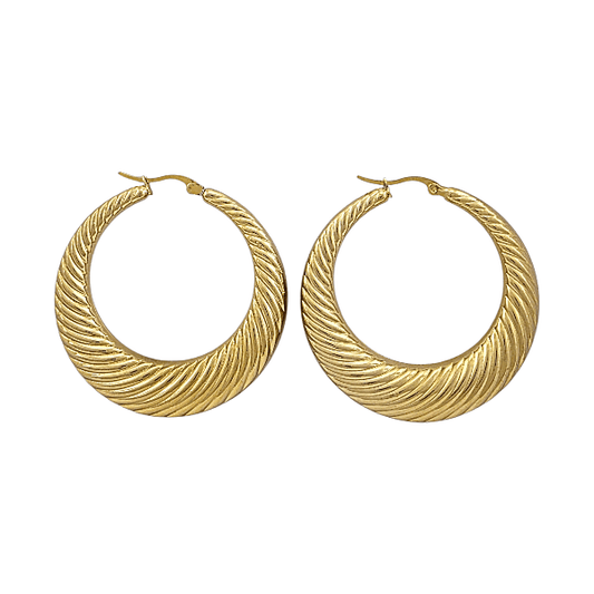 Boucles d'oreilles créoles dorées torsadées - Design spirale texturé - Alberto Bijoux