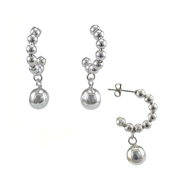 Boucles d’oreilles créoles perlées avec pendentif boule en argent sterling 925 – Alberto Bijoux Montréal