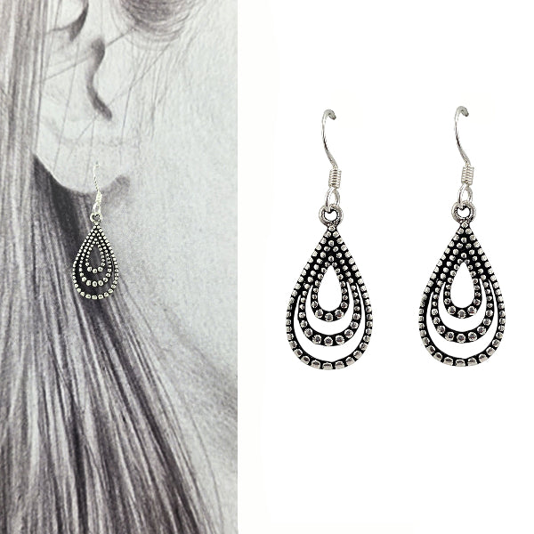 Boucles d’oreilles pendantes goutte perlée en argent sterling 925 – Alberto Bijoux Montréal