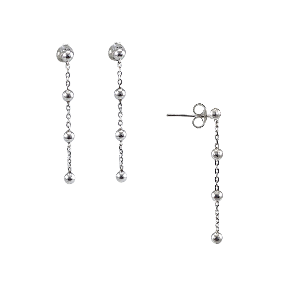 Boucles d’oreilles pendantes chaîne à billes en argent sterling 925 – Alberto Bijoux Montréal