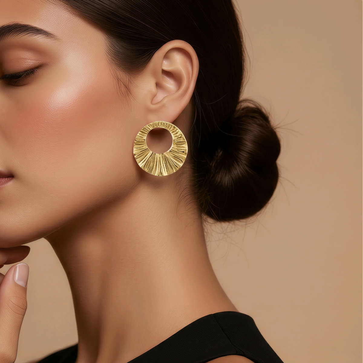 Boucles d’oreilles rondes plissées 30 mm – Acier inoxydable doré - Alberto Bijoux