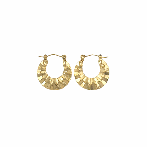 Boucles d’oreilles dorées effet éventail martelé – acier inoxydable, diamètre intérieur 14 mm
