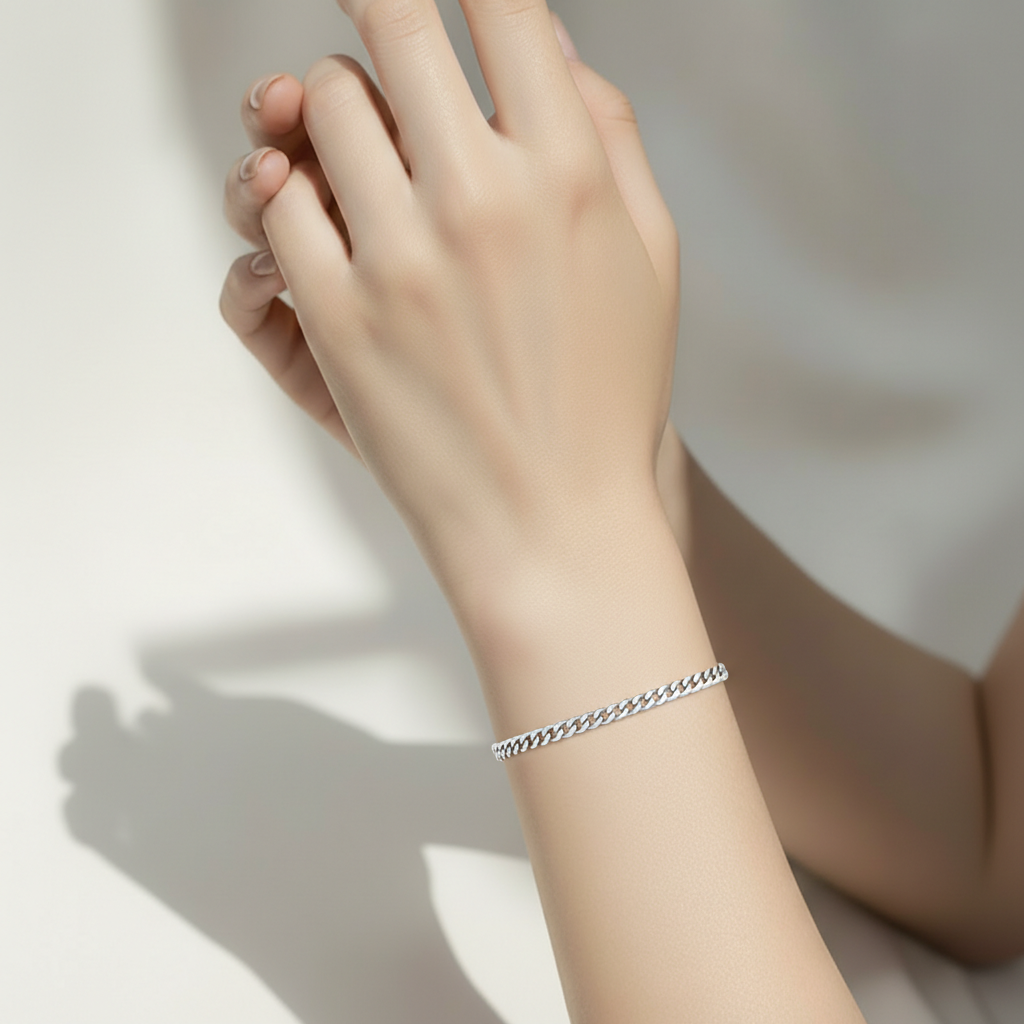Bracelet chaîne curb en argent sterling 925 3mm fabriqué en Italie 7.5 pouces