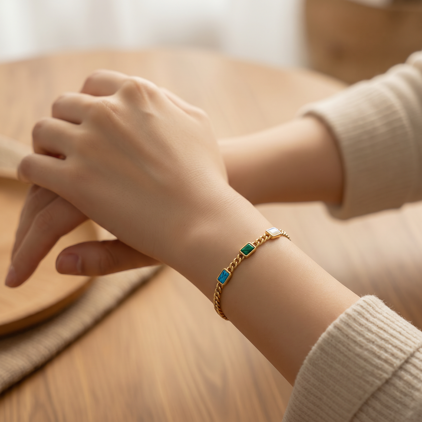 Bracelet Chaîne Doré avec Pierres Colorées en Acier inoxydable Alberto Bijoux