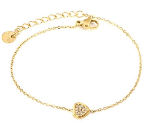 Bracelet “Coeur Doux” – Chaîne Dorée & Cœur Pavé Zircon - Alberto Bijoux
