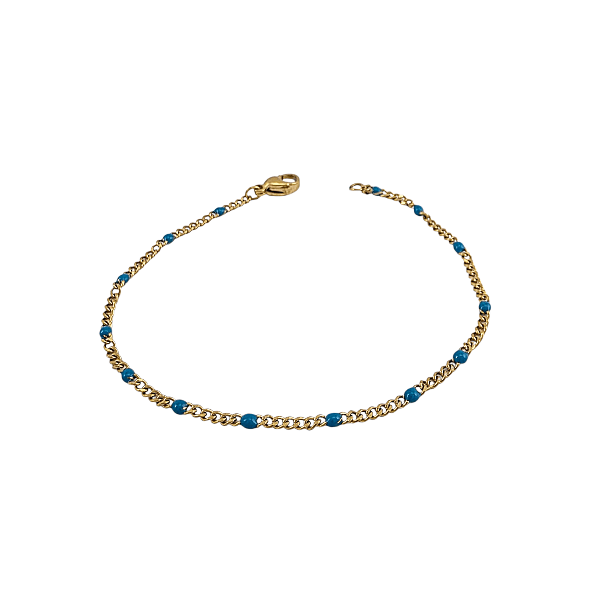 Bracelet chaîne acier doré avec perles bleues - Longueurs 7 et 8 pouces - Alberto Bijoux