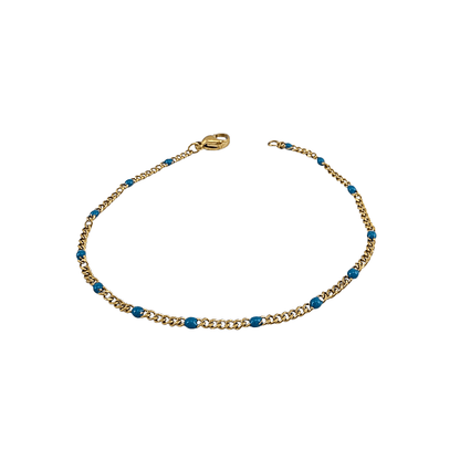 Bracelet chaîne acier doré avec perles bleues - Longueurs 7 et 8 pouces - Alberto Bijoux