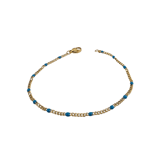 Bracelet chaîne acier doré avec perles bleues - Longueurs 7 et 8 pouces - Alberto Bijoux