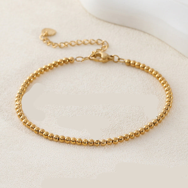 Bracelet élastique en perles dorées de 3 mm, en acier inoxydable
