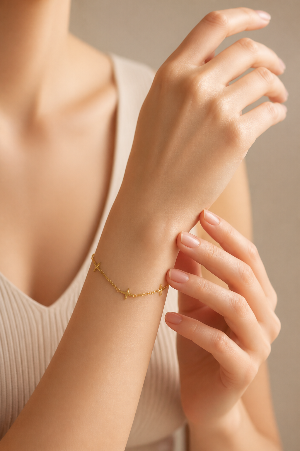 Bracelet chaîne à croix stylisées en acier inoxydable - Alberto Bijoux