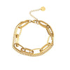 Bracelet chaîne doré avec gros maillons rectangulaires et chaîne fine, en acier inoxydable