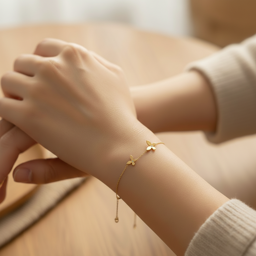 Papillia – Bracelet Papillons Dorés en Acier avec Cristaux - Alberto Bijoux
