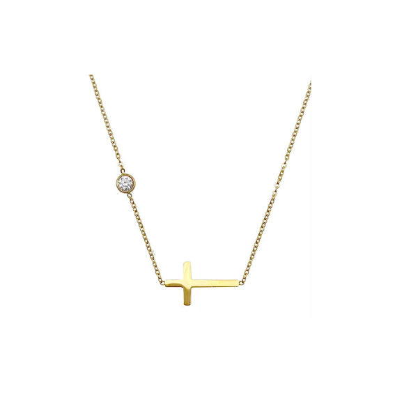Bracelet fin doré pour femme avec croix et cristal brillant, au style spirituel, discret et raffiné – Alberto Bijoux