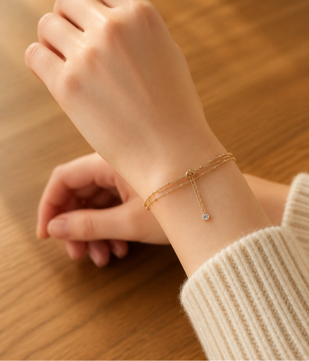 Bracelet double Chaîne Doré avec Goutte Brillante - Alberto Bijoux