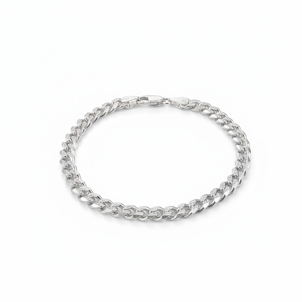 Bracelet chaîne curb pavé argent sterling 925 5mm 7.5 pouces fermoir lobster