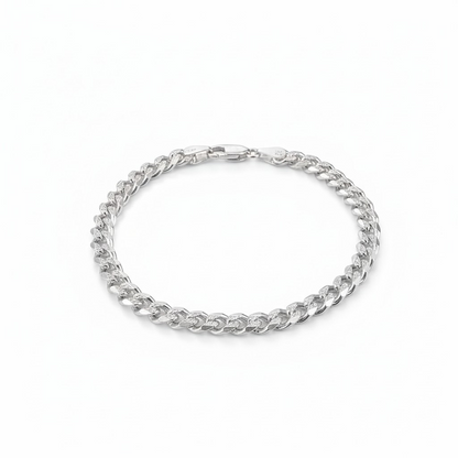Bracelet chaîne curb pavé argent sterling 925 5mm 7.5 pouces fermoir lobster