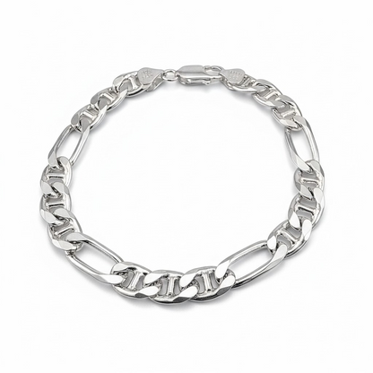 Bracelet chaîne Figaro Mariner en argent sterling 925 8mm fabriqué en Italie