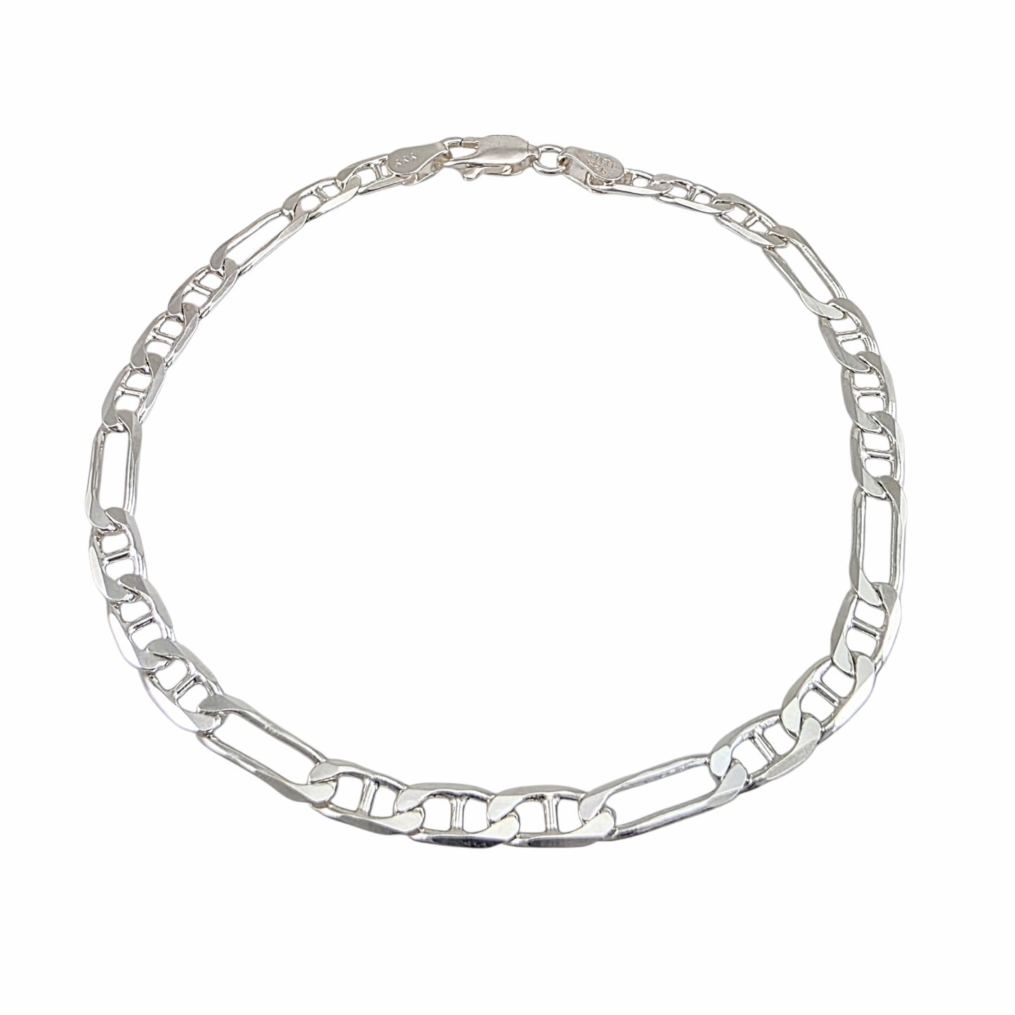 Bracelet chaîne Figaro Mariner argent sterling 925 4.3mm 8.5 pouces fermoir lobster