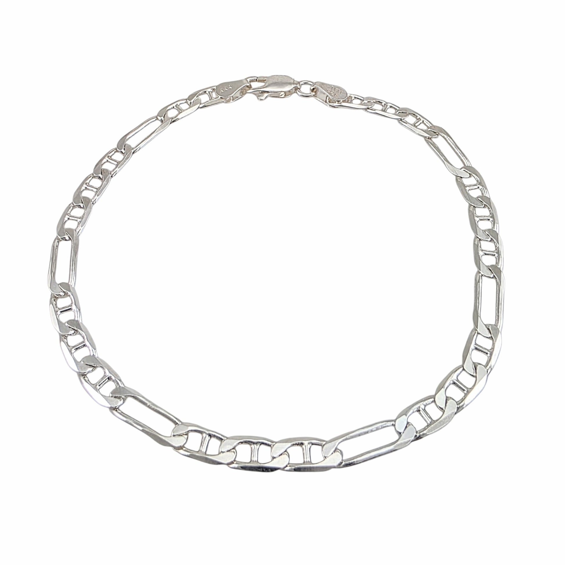 Bracelet chaîne Figaro Mariner argent sterling 925 4.3mm 8.5 pouces fermoir lobster