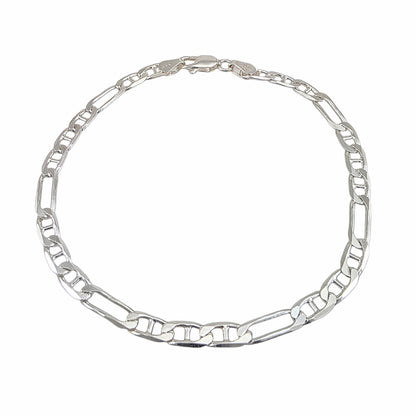 Bracelet chaîne Figaro Mariner argent sterling 925 4.3mm 8.5 pouces fermoir lobster